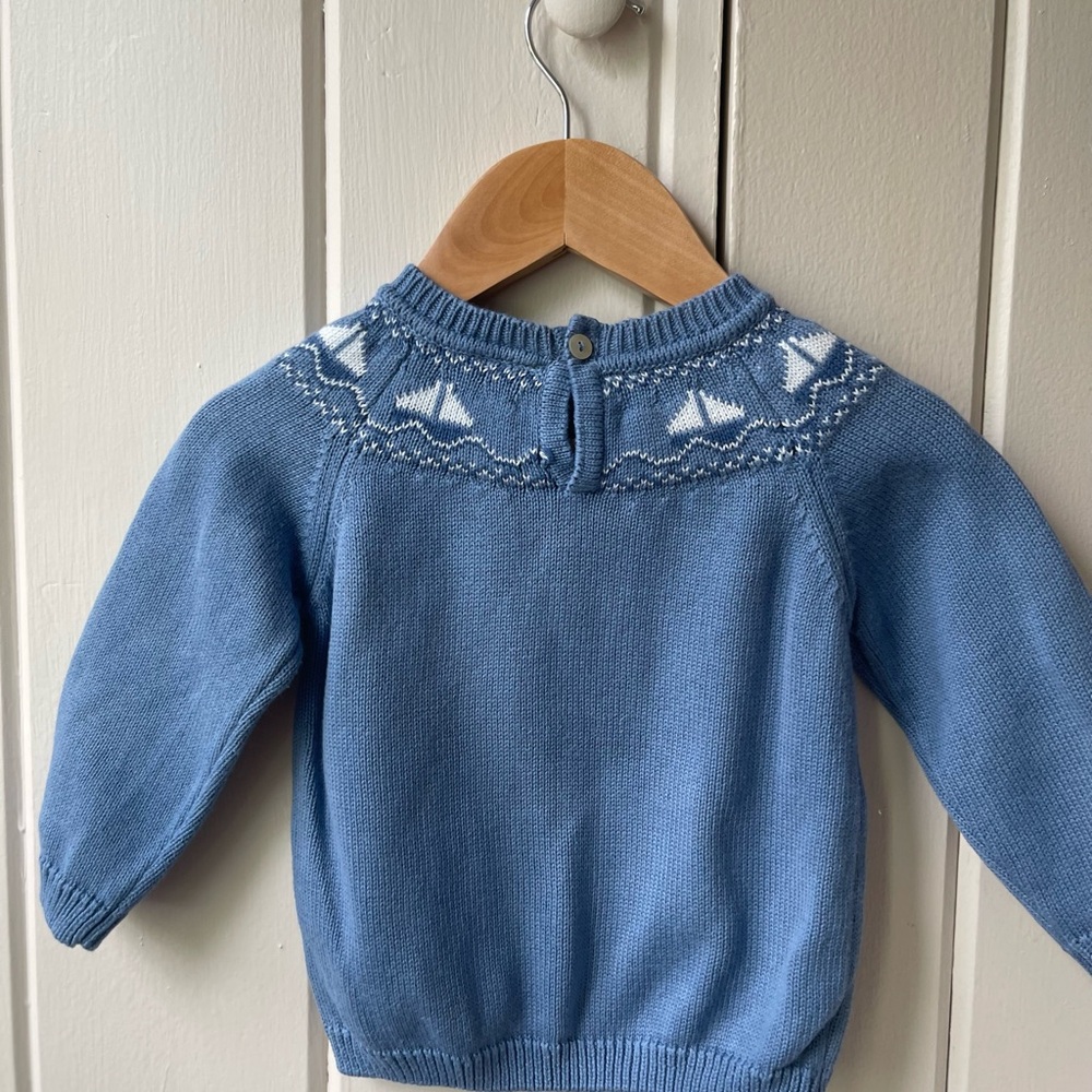Pepa London - Blue Knit Baby Sweater with White Sailboat Yoke